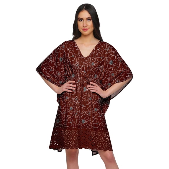 Moomaya Cutwork Lace Beach Kaftan For Women Printed Bikini Caftan Plus Size