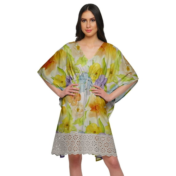 Moomaya Cutwork Lace Beach Kaftan For Women Printed Bikini Caftan Plus Size
