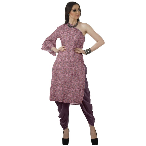 Moomaya Designer Printed One Shoulder Bell Sleeve Kurti w/ Pants Ethnic Clothing Sets For Women