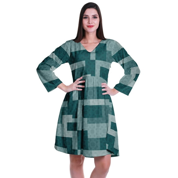 Moomaya Designer Printed Short Flared Dress Full Sleeve Velvet Tunic Dresses For Women