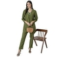 thumbnail image 1 of Moomaya Elegant 2-Pc V-Neck Coord Set, Inverted Pleat Viscose Kurta with Broad Cuff Sleeves & Pockets, 1 of 9