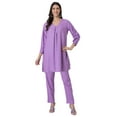 thumbnail image 1 of Moomaya Elegant 2-Pc V-Neck Coord Set, Inverted Pleat Viscose Kurta with Broad Cuff Sleeves & Pockets, 1 of 9