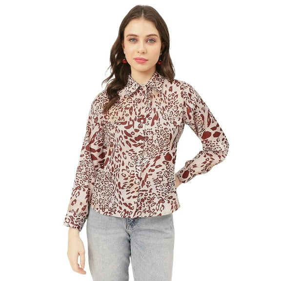 Moomaya Elegant Animal Skin Shirt - Long Sleeves, Stylish Office Attire