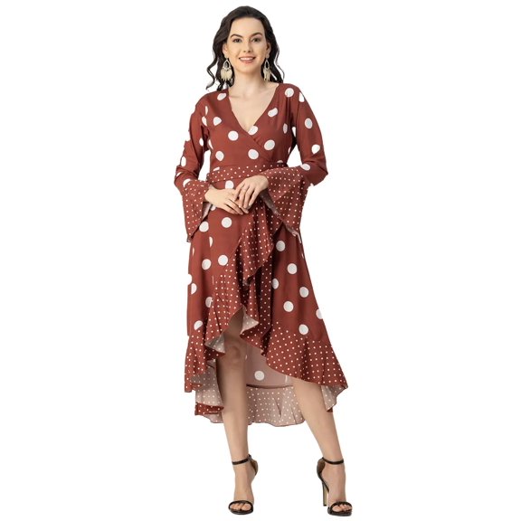 Moomaya Elegant Printed Long Sleeve Wrap Dress - V Neck, Evening Party Fashion