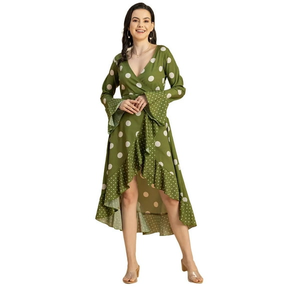Moomaya Elegant Printed Long Sleeve Wrap Dress - V Neck, Evening Party Fashion