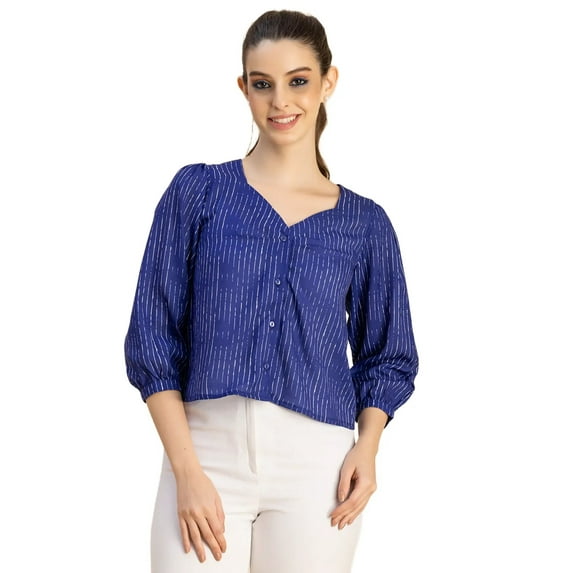 Moomaya Elegant Printed Sweetheart Neck Georgette Top - 3/4 Sleeves, Party Top