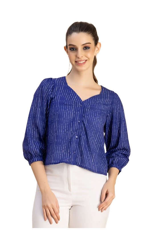 Elegant Printed Sweetheart Neck Georgette Top - 3/4 Sleeves, Party Top