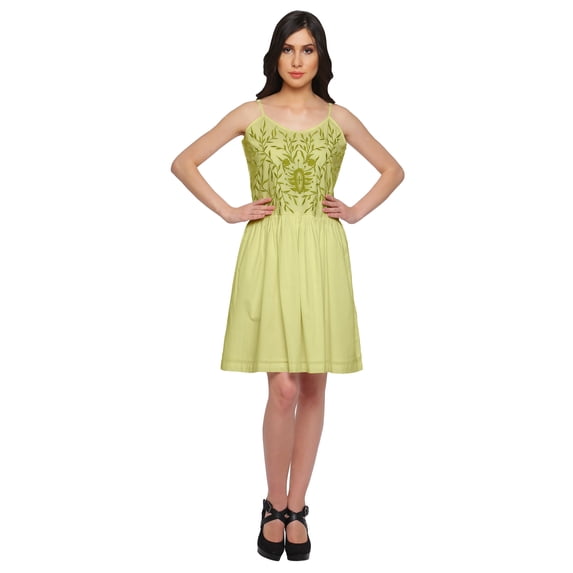 Moomaya Embroidery Dress For Women With Spaghetti Straps Short Top Clothing