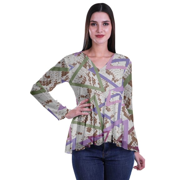 Moomaya Empire Waist Top Printed Dress V-Neck Full Sleeve Tunic Peplum Top For Women