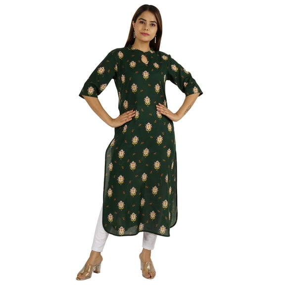 Moomaya Ethnic Printed Cotton Basic&nbsp;Kurti&nbsp;Straight Long Kurta For Indian Womens Blouse