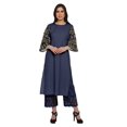 thumbnail image 1 of Moomaya Ethnic Printed Palazzo Round Neck Kurta Set Cotton Slub Women Plus Size, 1 of 5
