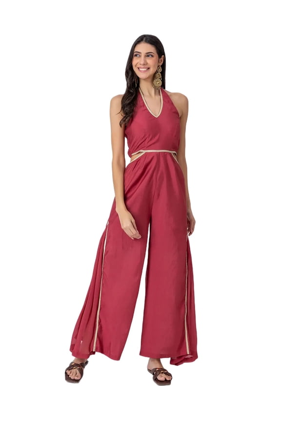 Exclusive, Solid Wide-Leg Jumpsuit, Sleeveless Indo-Western Fusion Party Wear for Women