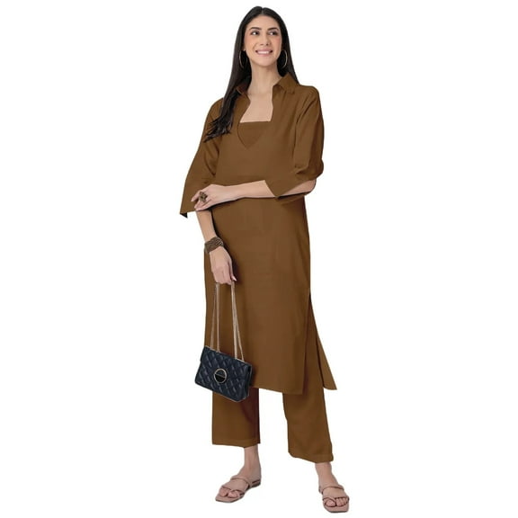 Moomaya Exclusive, Stylish 3-Pc Indo-Western Kurta & Pants Set, Designer Cotton Slub Outfit with Pockets