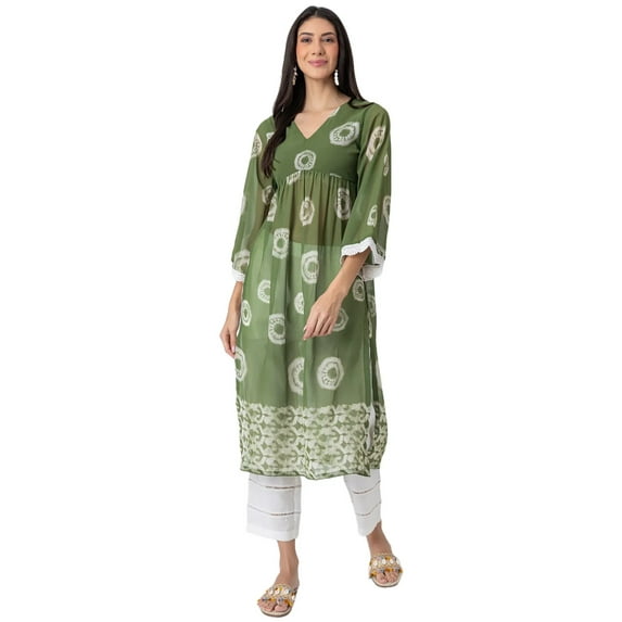 Moomaya Exclusive, Tie-Dye Print Sheer Kurta and Pant Set, Indo-Western 2 Pc Co-ord Set With Lace Detailing