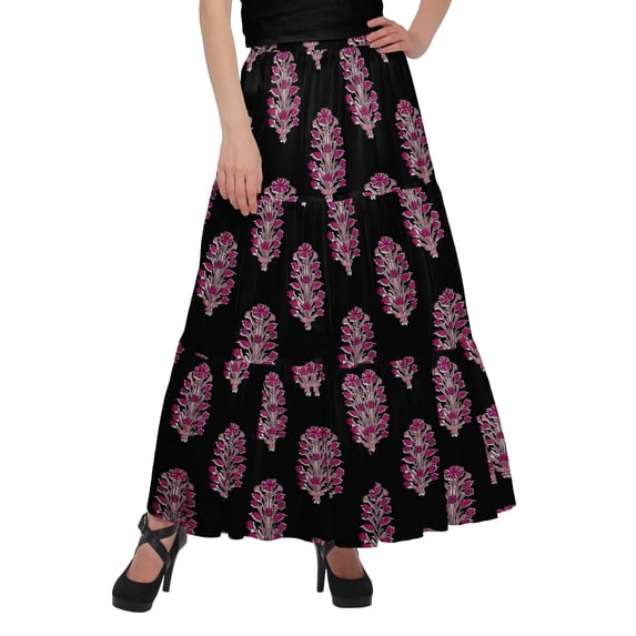 Moomaya Flared Skirt With Tie Waist Printed Long Skirt Plus Size Summer Wear