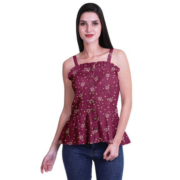 Moomaya Full Buttoned Closure Off Shoulder Strap Women Summer Crop Top