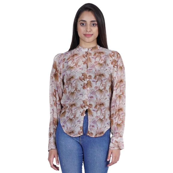 Moomaya Full Sleeve Sheer Top For Women Formal Shirt Printed Tunic