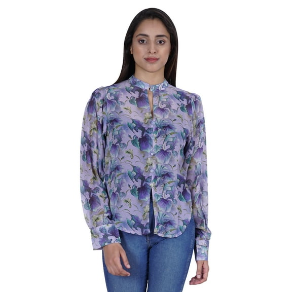 Moomaya Full Sleeve Sheer Top For Women Formal Shirt Printed Tunic