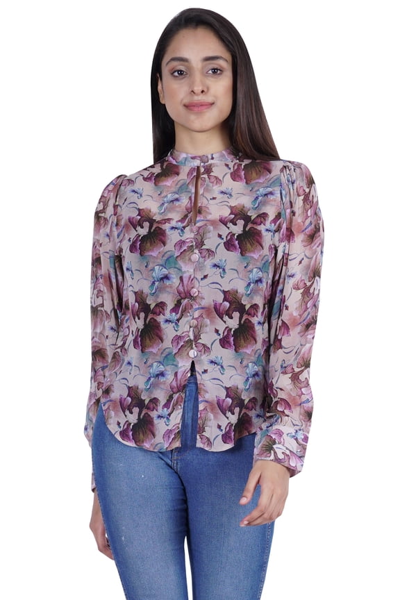 Full Sleeve Sheer Top For Women Formal Shirt Printed Tunic