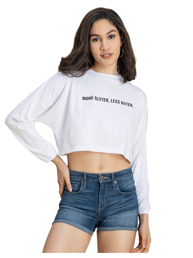 Moomaya White Graphic Print Crop T-Shirt Moomaya White Graphic Print Crop T-Shirt