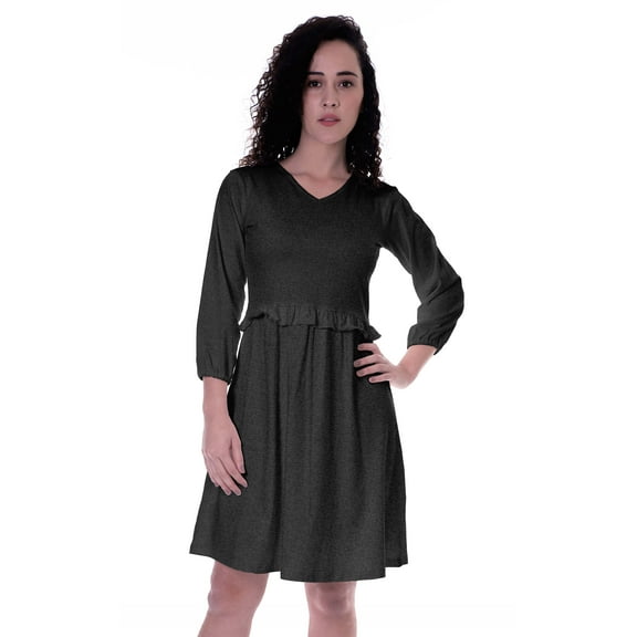 Moomaya Full Sleeves Gathered Dress w/ Ruffle Waist Casual Flowy Swing Dresses