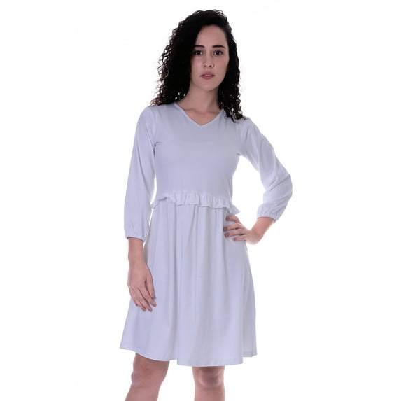 Moomaya Full Sleeves Gathered Dress w/ Ruffle Waist Casual Flowy Swing Dresses