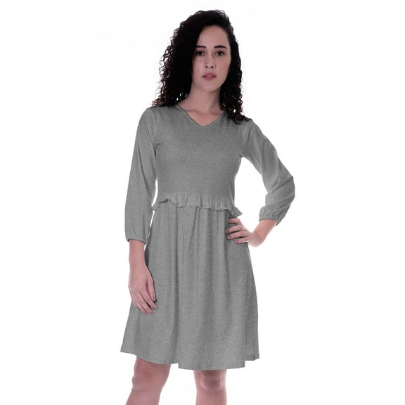 Moomaya Full Sleeves Gathered Dress w/ Ruffle Waist Casual Flowy Swing Dresses