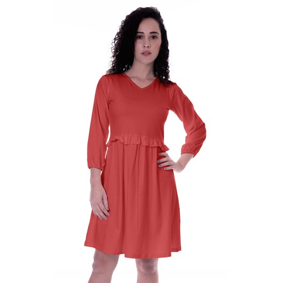 Moomaya Full Sleeves Gathered Dress w/ Ruffle Waist Casual Flowy Swing Dresses