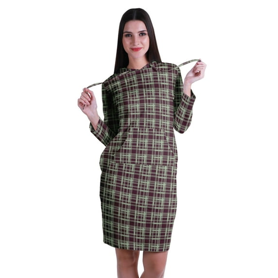 Moomaya Full Sleeves Hoodie Printed Sweatshirt Jersey T,Shirt Dress w/ Pockets