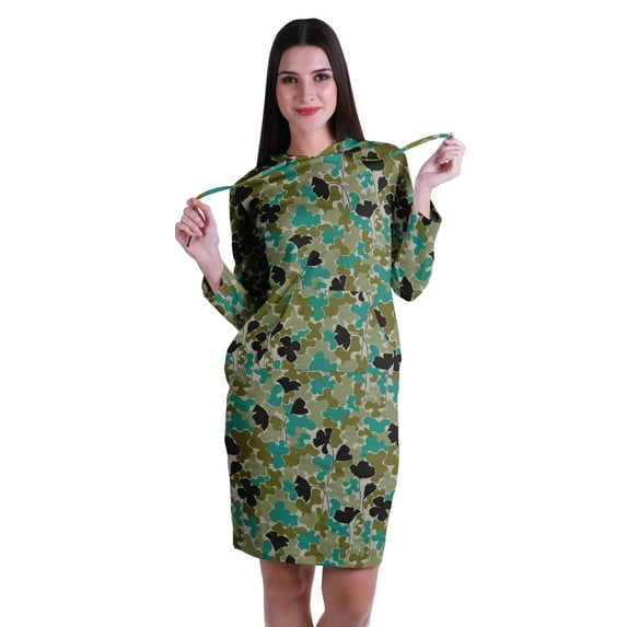 Moomaya Full Sleeves Hoodie Printed Sweatshirt Jersey T,Shirt Dress w/ Pockets