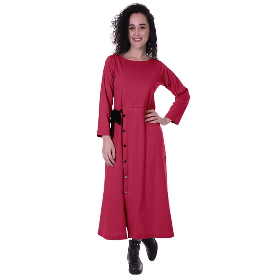 Moomaya Full Sleeves Maxi Dress Long Button Down Solid Casual Slit Dresses