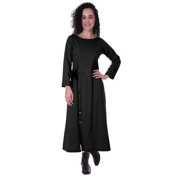 Moomaya Full Sleeves Maxi Dress Long Button Down Solid Casual Slit Dresses