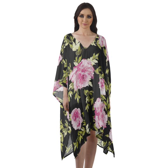 Moomaya Georgette Ladies Kaftan Holiday Loungewear Midi Dress Beach Coverup