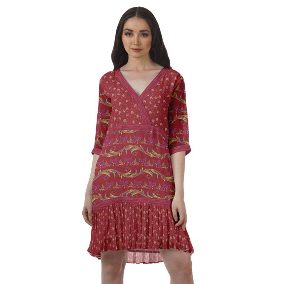 Moomaya Georgette Printed Wrap Style V-Neck Mini Dress For Women Casual Outfit