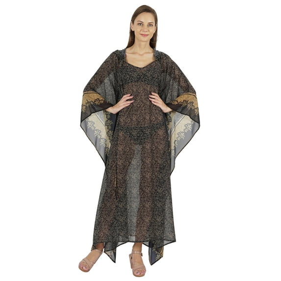 Moomaya Hooded Caftan For Women's Long Printed Bikini Cover Up Summer Turkish Beachwear-2518