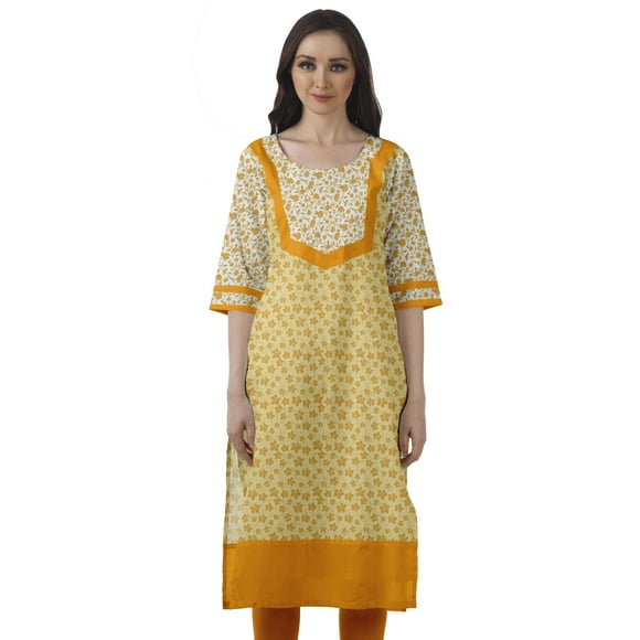 Moomaya Indian Dresses For Women Casual Summer Printed 3/4 Sleeve Long Kurta