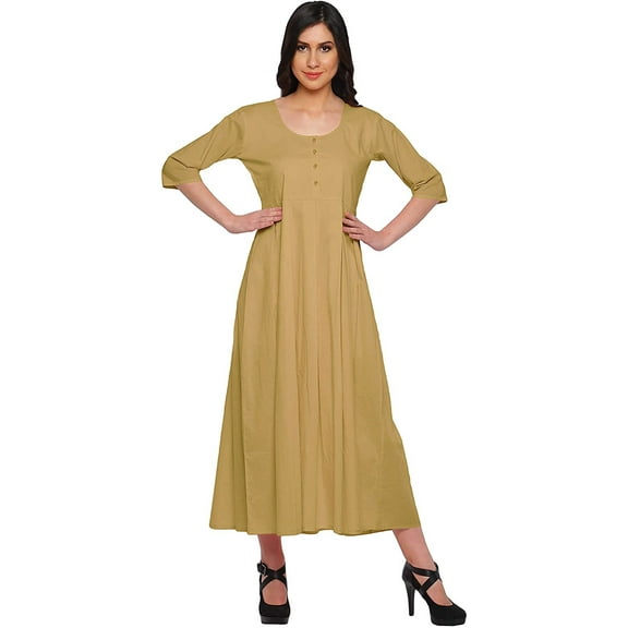 Moomaya Indian Dresses For Women Kurti 3/4 Sleeve Solid Long Blouse Top
