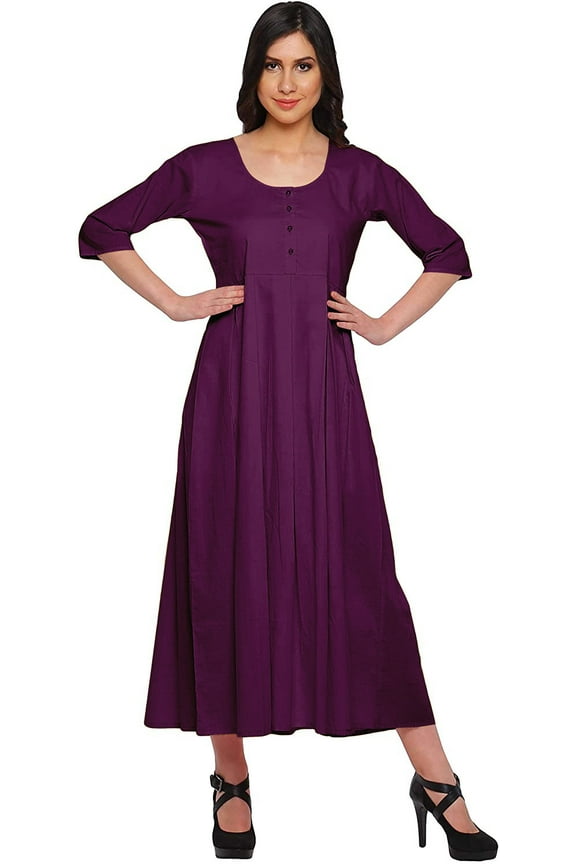 Indian Kurtis For Women Solid Scoop Neck 3/4 Sleeve Long Blouse Top