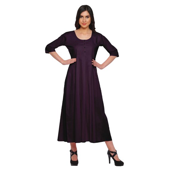 Moomaya Indian Kurtis For Women Solid Scoop Neck 3/4 Sleeve Long Blouse Top