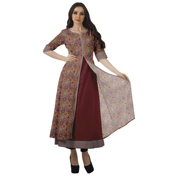 Moomaya Indian Long Kurti With Pant Printed Kurta For Women Ethnic Party Dresses-2XL