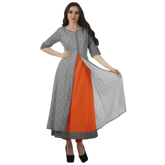 Moomaya Indian Long Kurti With Pant Printed Kurta For Women Ethnic Party Dresses-2XL