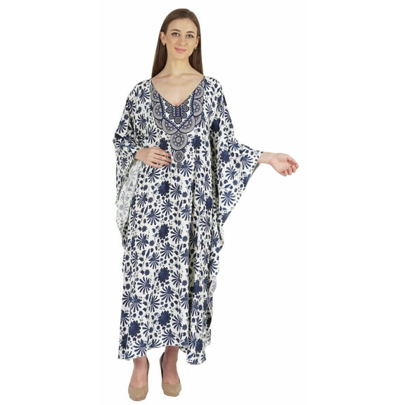 Moomaya Kimono Maxi Dress Printed Long Kaftan For Women Cover-Up Caftan Beach Resort Dress