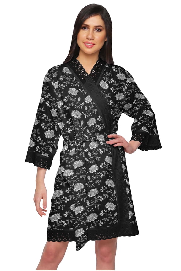 Kimono Sleeve Bathrobes&nbsp;For Women Printed Kimono Cotton Sleepwear Robe