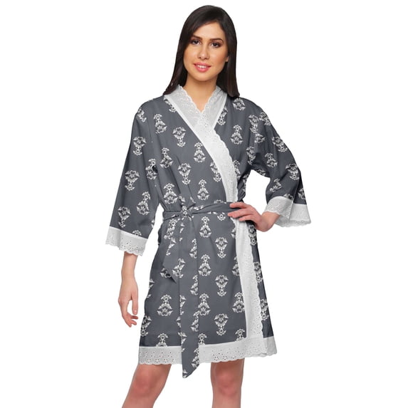 Moomaya Kimono Sleeve Bathrobes For Women Printed Kimono Cotton Sleepwear Robe