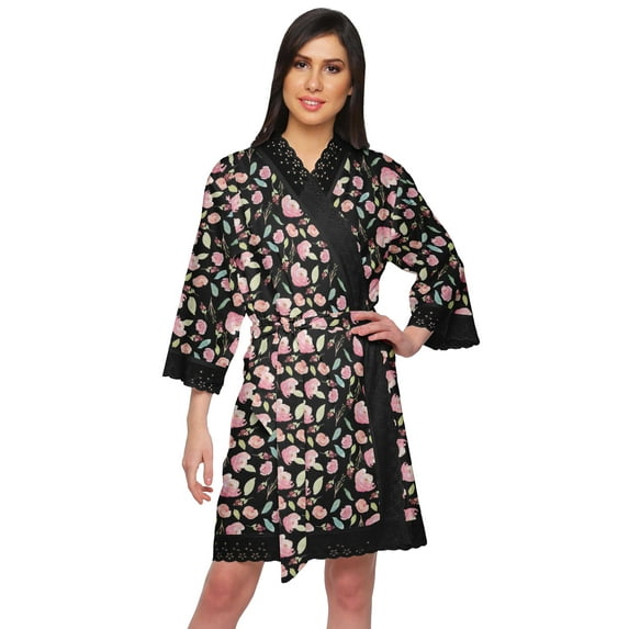 Moomaya Kimono Sleeve Bathrobes For Women Printed Kimono Cotton Sleepwear Robe