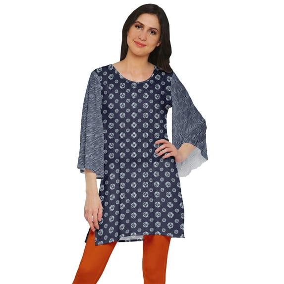 Moomaya Kimono Sleeve Mini Kurta Summer Tunic Printed Short Kurtis For Women