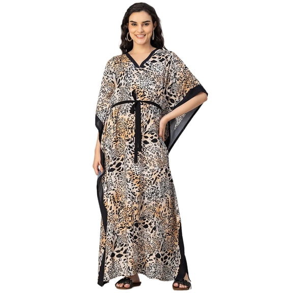 Moomaya Kimono Sleeves V Neck Rayon Kaftan - Women's Stylish Printed Kaftan