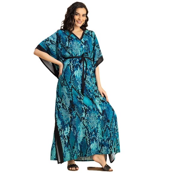 Moomaya Kimono Sleeves V Neck Rayon Kaftan - Women's Stylish Printed Kaftan