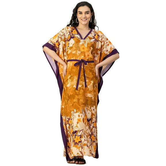 Moomaya Kimono Sleeves V Neck Rayon Kaftan - Women's Stylish Printed Kaftan