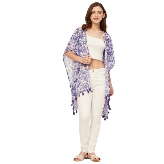 Moomaya Kimono Sleeves V Neck Regular Shrug - Women's Casual Printed Shrug